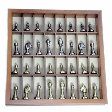 Jeu d'Échecs Staunton - Échiquier en Bois et Albâtre avec rangement intégré & Pièces en métal