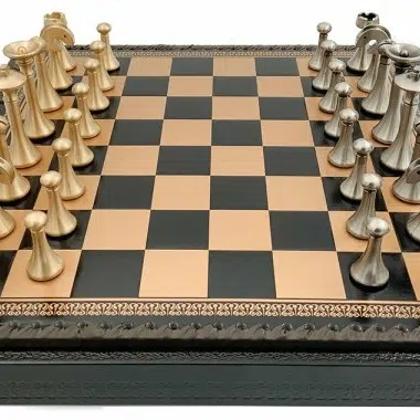 Jeu d'Échecs Contemporain - Échiquier et Backgammon à rangement en similicuir  & Pièces en métal
