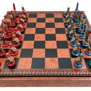 Jeu d'Échecs Egyptien - Échiquier - Backgammon et Jeu de dames en similicuir & Pièces en métal