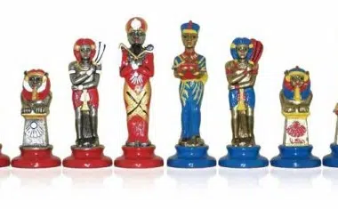 Jeu d'Échecs Egyptien - Échiquier - Backgammon et Jeu de dames en similicuir & Pièces en métal