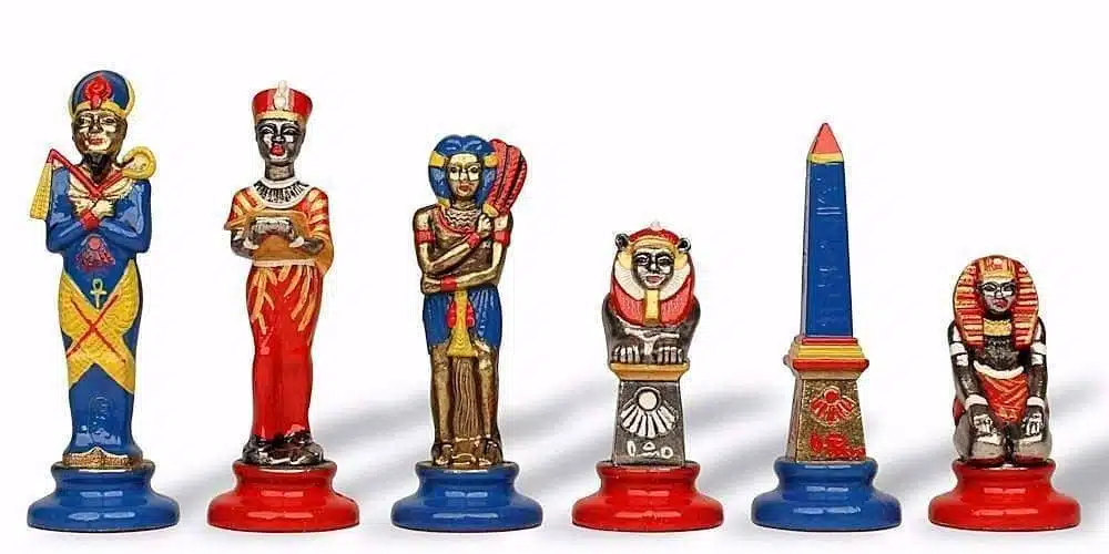 Statuine dell'Antico Egitto in Metallo e Scacchiera in Similpelle - immagine 5