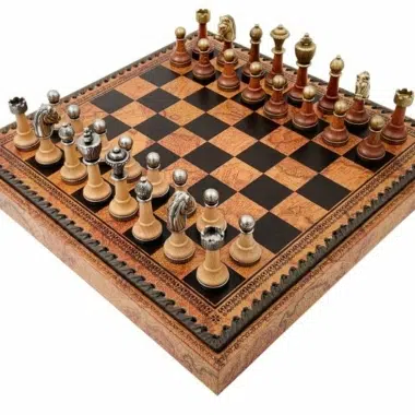 Jeu d'Échecs Classique - Échiquier - Backgammon et Jeu de dames en similicuir avec rangement & Pièces en métal et bois