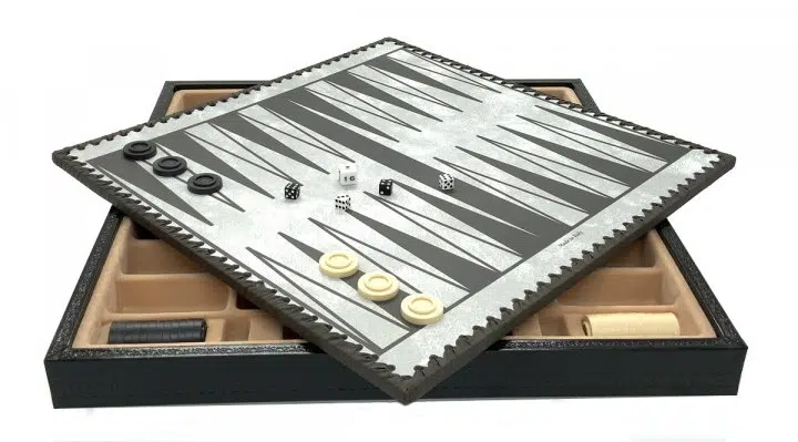 Jeu d'Échecs Classique - Échiquier et Backgammon à rangement en similicuir & Pièces en bois et métal