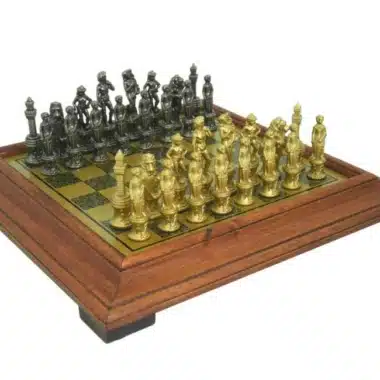 Set di Scacchi Fiorentino - Scacchiera Effetto Ottone con Cornice in Legno e Pezzi in Metallo
