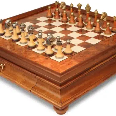 Jeu d'Échecs Classique - Échiquier en bois de Bruyère et Bois d'Orme avec tiroir & Pièces en métal et bois