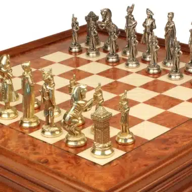 Jeu d'Échecs Napoléon - Échiquier en bois de Bruyère et Bois d'Orme avec tiroir & Pièces en métal