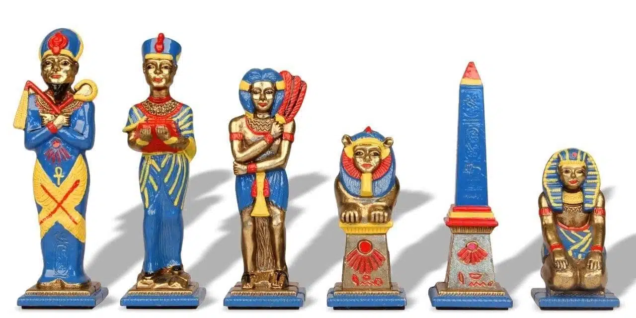 Statuine dell'Antico Egitto in Metallo e Scacchiera in Similpelle - immagine 6