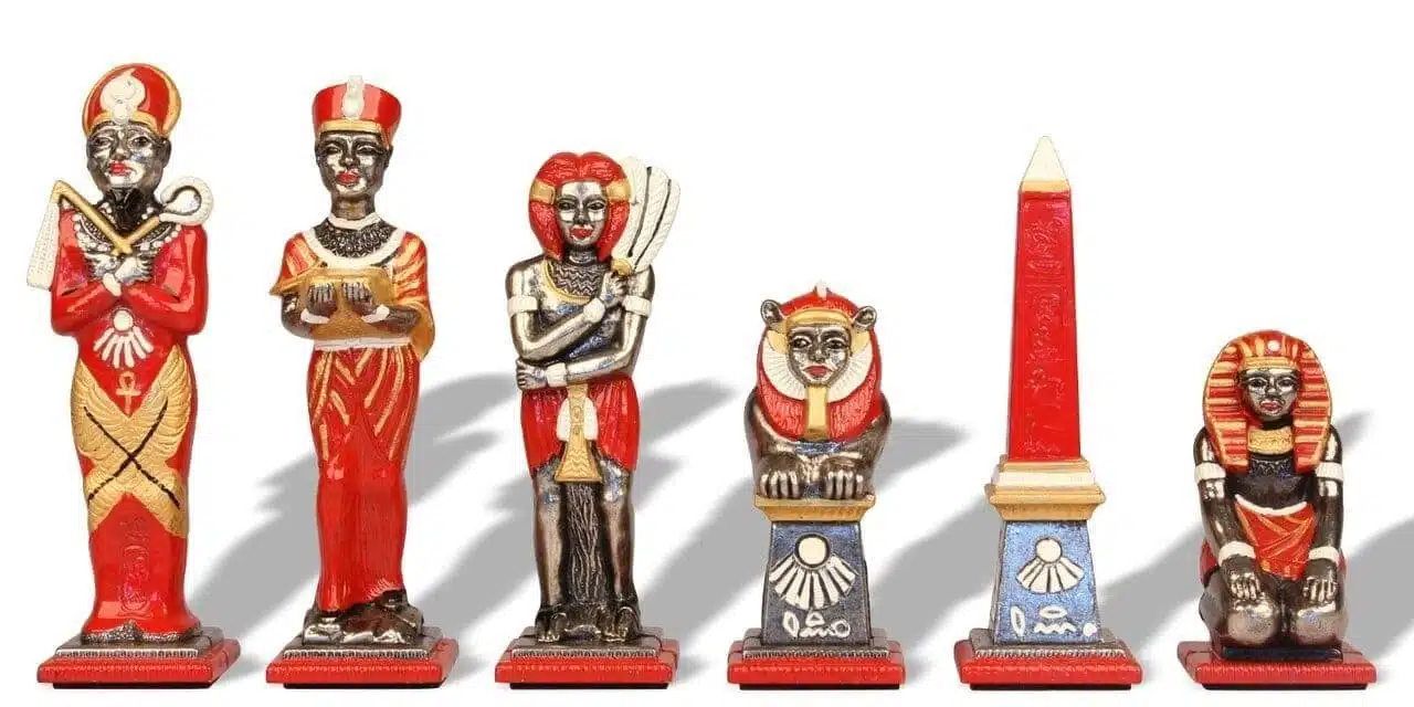 Statuine dell'Antico Egitto in Metallo e Scacchiera in Similpelle - immagine 7