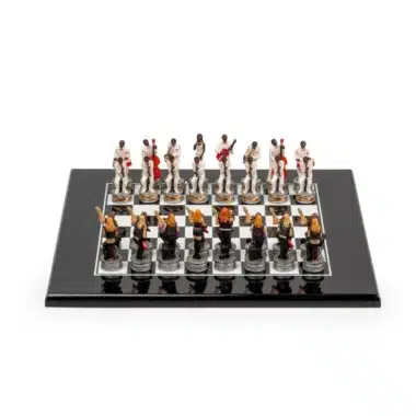 Jeu d'Échecs Jazz vs Rock - Échiquier en bois laqué noir & Pièces en résine