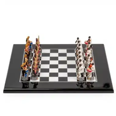 Jeu d'Échecs Jazz vs Rock - Échiquier en bois laqué noir & Pièces en résine