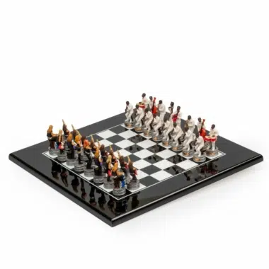 Jeu d'Échecs Jazz vs Rock - Échiquier en bois laqué noir & Pièces en résine