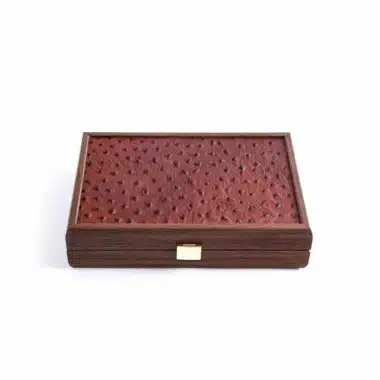 Set di Domino Marrone - Cofanetto in Pelle Marrone e Legno