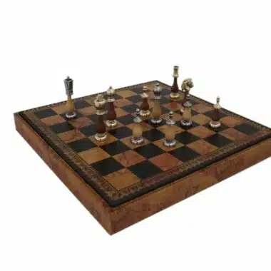 Alternative view of Set di Scacchi Arabesque - Scacchiera & Dama in Similpelle con vano portapezzi & Scacchi in Metallo e Legno