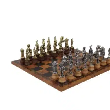 Set di Scacchi Napoleone in Legno e Metallo e Scacchiera in Similpelle Mappa dell'Antico Mondo