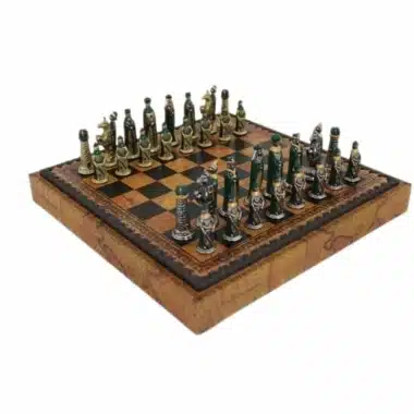 Set di Scacchi Medievale - Scacchiera & Gioco della Dama in Similpelle con Vano Portapezzi & Pezzi degli Scacchi in Metallo