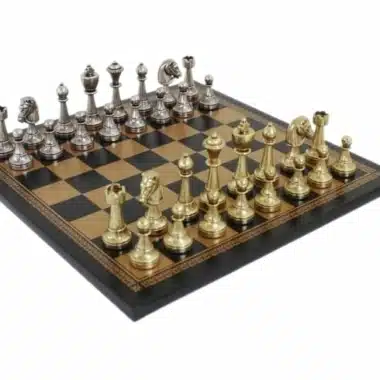 Set di Scacchi Staunton in Metallo e Scacchiera in Similpelle