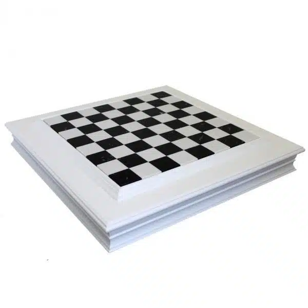 Set di Scacchi Grande in Legno e Metallo Nero e Bianco & Scacchiera in Marmo e Legno Laccato con Vano Portapezzi - immagine 4