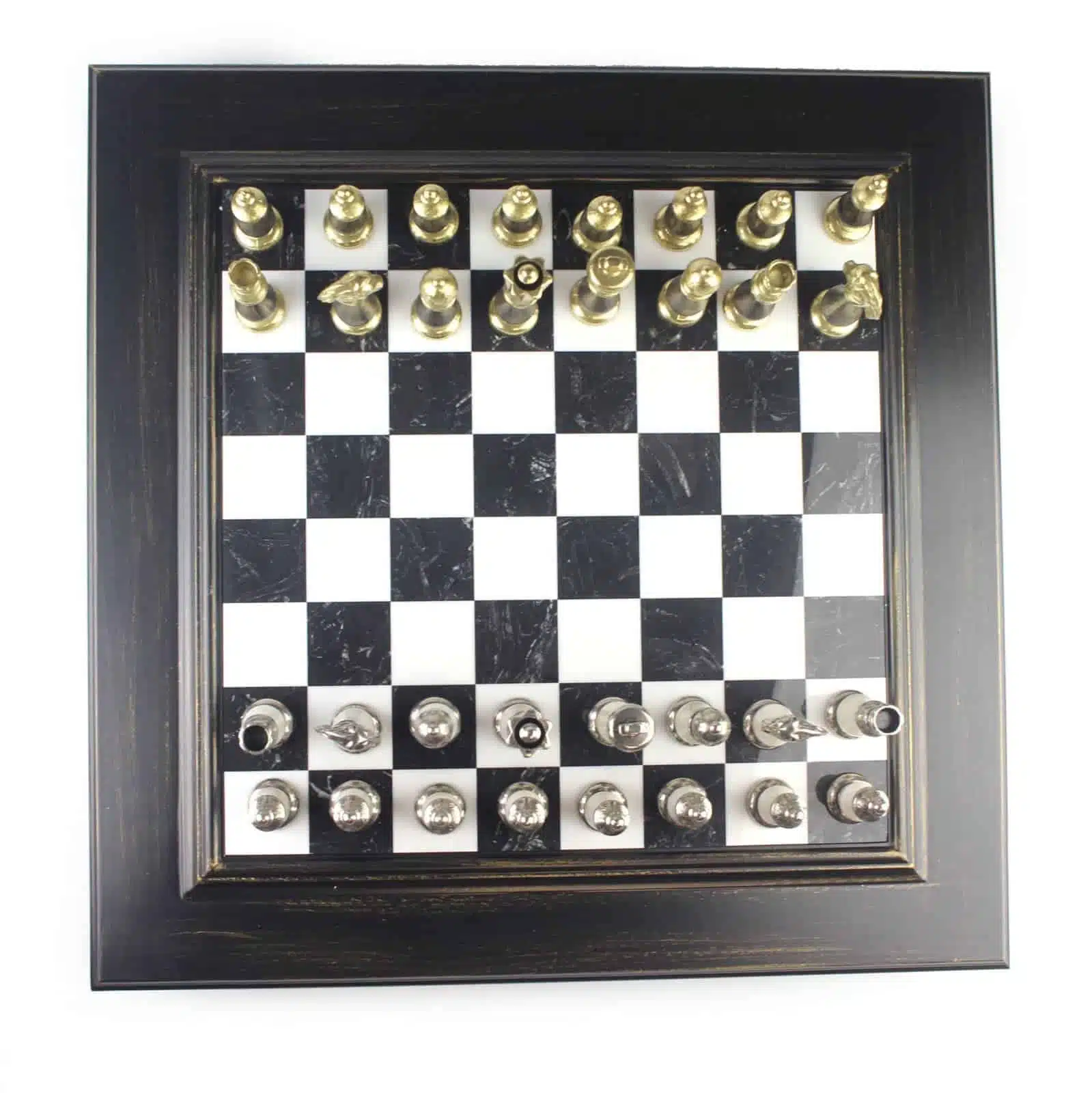 Set di Scacchi Bianco e Nero Staunton - Scacchiera in Marmo e Legno con Vano Portapezzi & Pezzi degli Scacchi in Legno e Metallo - immagine 5