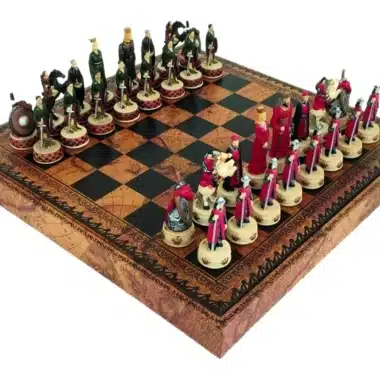 Set di Scacchi Guerre d'Indipendenza Scozzese & Scacchiera in Similpelle con Vano Portapezzi