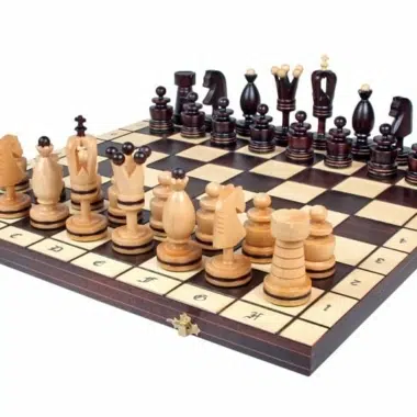Grande Scacchiera Pieghevole in Legno con Pezzi degli Scacchi e Vano Portapezzi