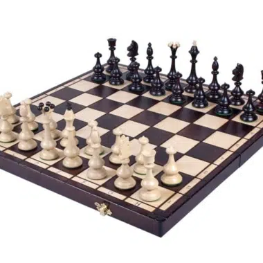 Grande Scacchiera Pieghevole e Pezzi degli Scacchi Decorativi in Legno con Vano Portapezzi