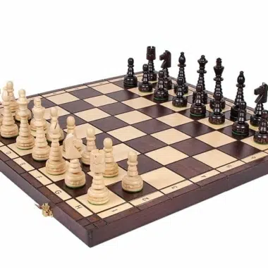 Set di Scacchi Grande e Scacchiera Pieghevole in Legno con Vano Portapezzi