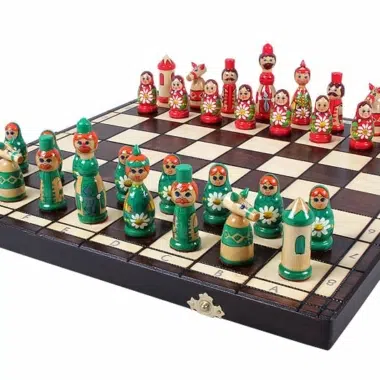 Set di Scacchi in Legno per Bambini Bambole Russe Verde