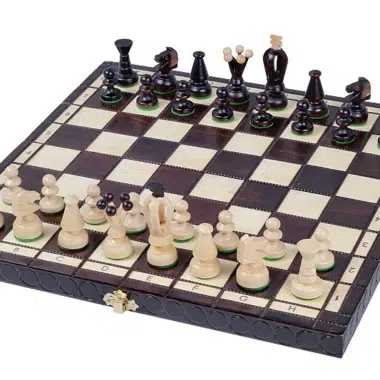 Set di Scacchi e Scacchiera in Legno Pieghevole con Vano Portapezzi