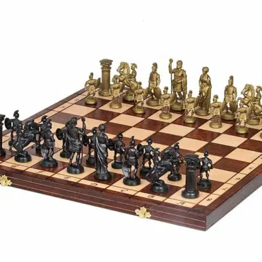 Scacchiera Pieghevole in Legno e Pezzi degli Scacchi Spartani con Vano Portapezzi