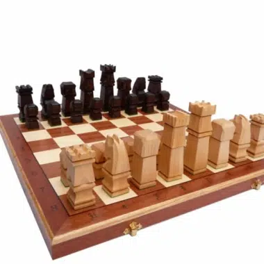 Set di Scacchi in Legno Cubico e Scacchiera in Legno Pieghevole