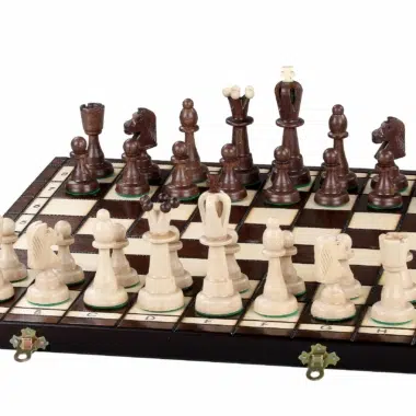 Set di Scacchi in Legno e Scacchiera Pieghevole in Legno con Vano Portapezzi