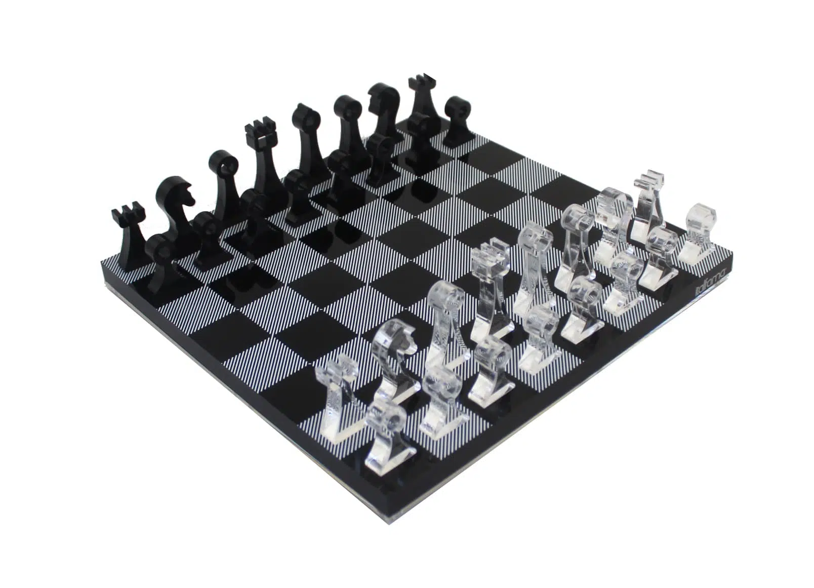 Set di Scacchi Design Nero e Trasparente in Plexiglas con Vano Portapezzi