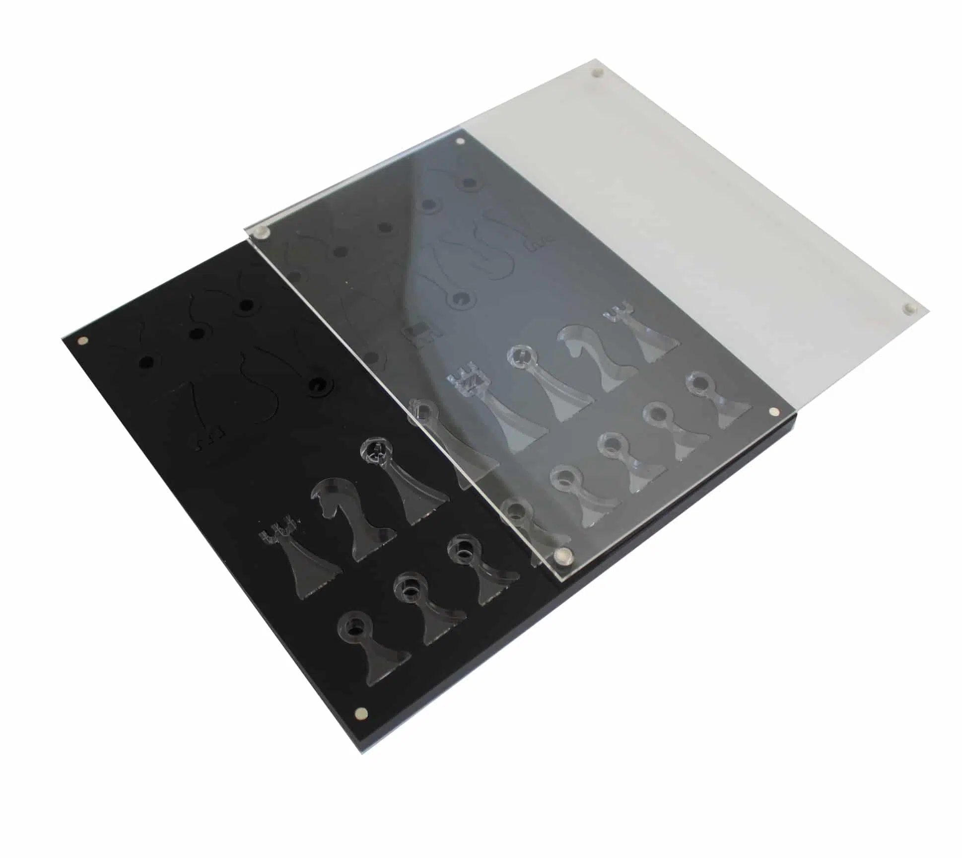 Set di Scacchi Design Nero e Trasparente in Plexiglas con Vano Portapezzi - immagine 2
