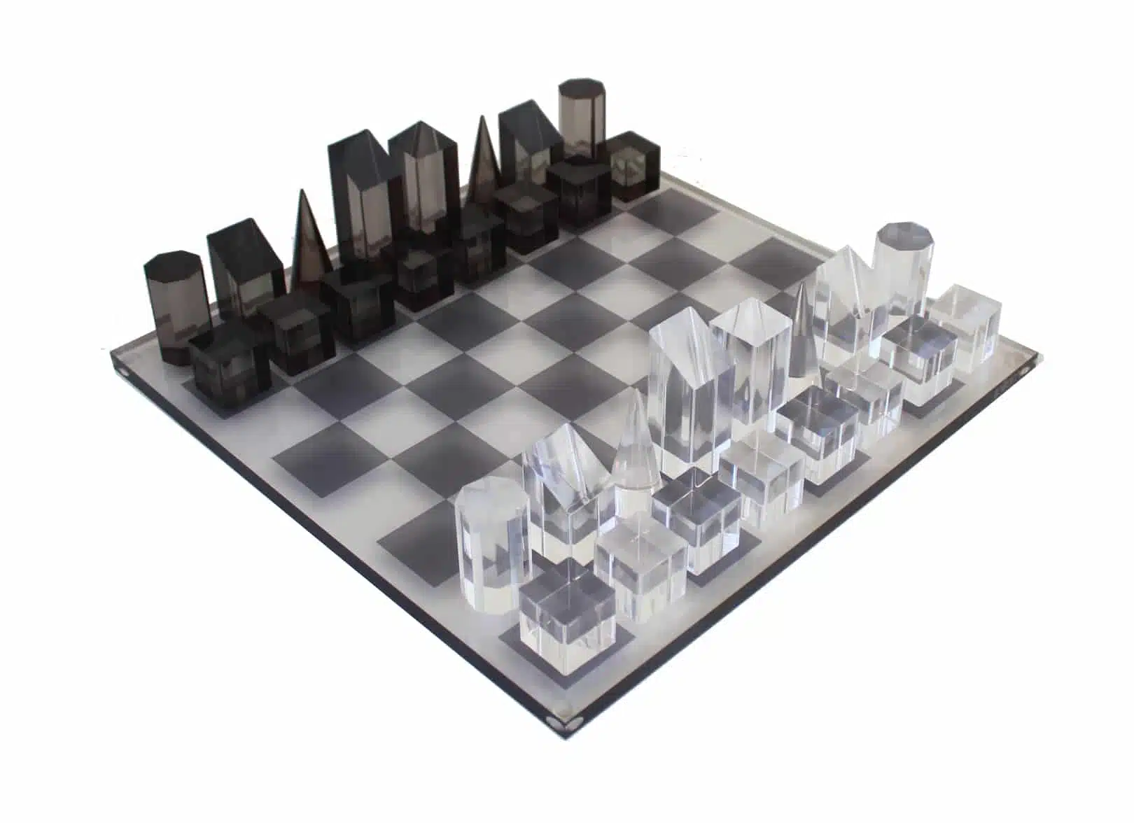 Set di Scacchi Cubo Design Grigio e Traslucido Lucido in Plexiglas con Scatola Portapezzi