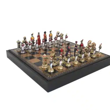 Set di Scacchi Napoleone Dipinto a Mano e Scacchiera in Similpelle con Vano Portapezzi