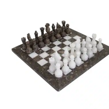 Set di Scacchi in Marmo Grigio e Bianco 30x30cm