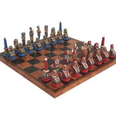 Statuine dell'Antico Egitto in Metallo e Scacchiera in Similpelle