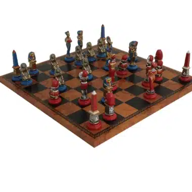 Alternative view of Statuine dell'Antico Egitto in Metallo e Scacchiera in Similpelle