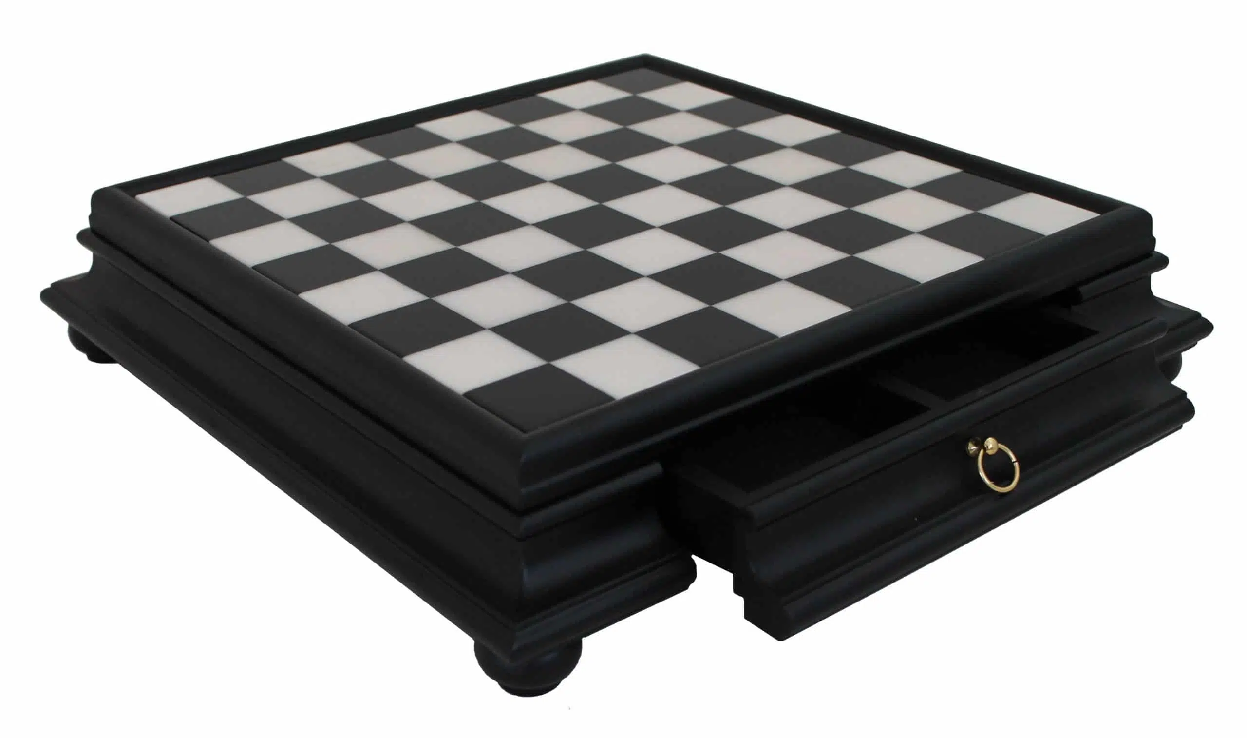 Set di Scacchi Bianco e Nero in Legno con Scacchiera su Piede e Cassetto - immagine 7
