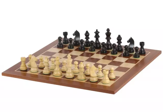 Ensemble Classique Staunton Jeu d'Échecs en Bois d Ébène et Buis et Echiquier en Bois d'Acajou