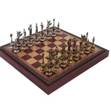 Set di Scacchi Napoleone e Scacchiera in Similpelle con Vani Portapezzi