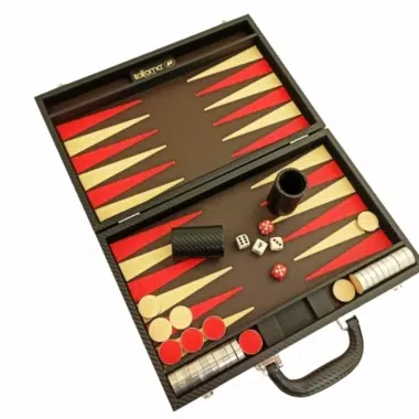 Set di Backgammon Pieghevole in Similpelle Nera e Rossa