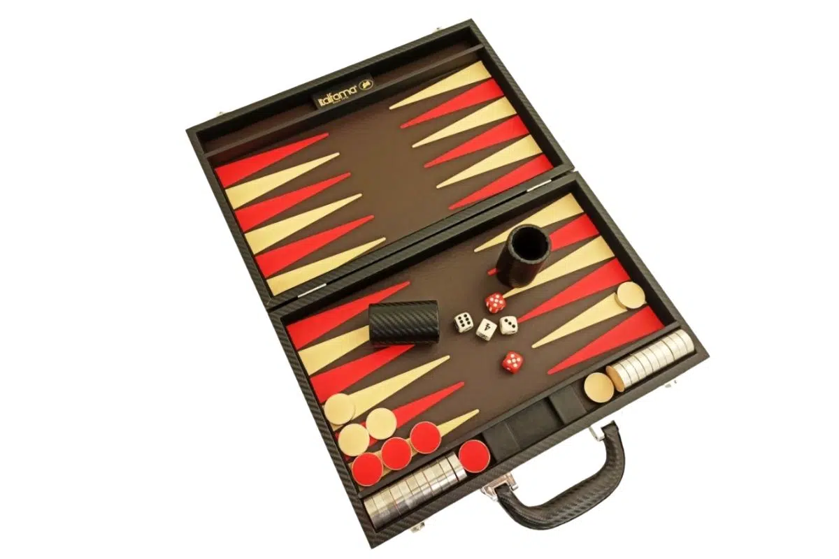 Set di Backgammon Pieghevole in Similpelle Nera e Rossa