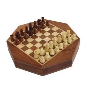 Set di Scacchi Magnetico Ottagonale in Legno di Acacia con Cassetto Portapezzi
