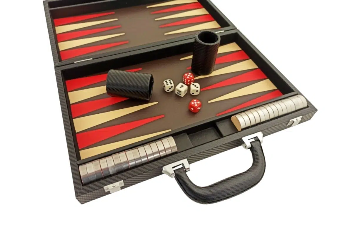Set di Backgammon Pieghevole in Similpelle Nera e Rossa - immagine 2