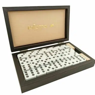 Set di Domino Doppio Sei e Cofanetto in Similpelle Nera