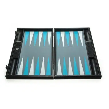 Set de Backgammon Minimaliste Bleu Turquoise avec Racks Latéraux - Qualité Premium