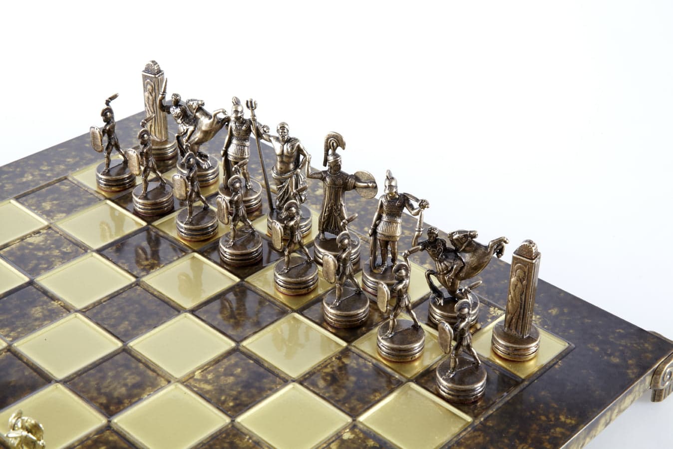 Set di Scacchi Mitologia Greca con Pezzi Oro & Marrone - Scacchiera in Metallo 36 x 36 cm - immagine 5