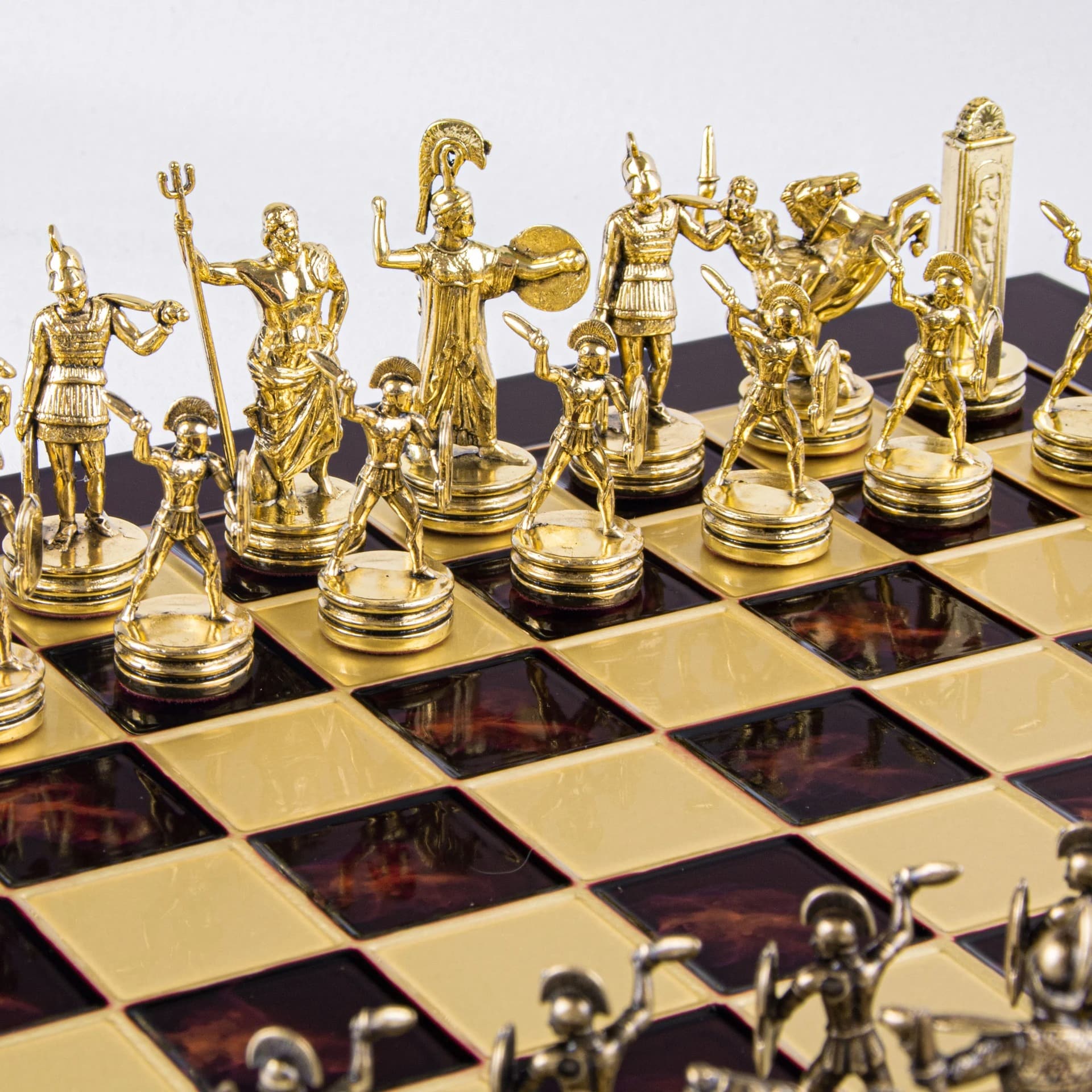 Set di Scacchi Mitologia Greca con Pezzi Oro & Marrone - Scacchiera in Metallo 36 x 36 cm - immagine 14
