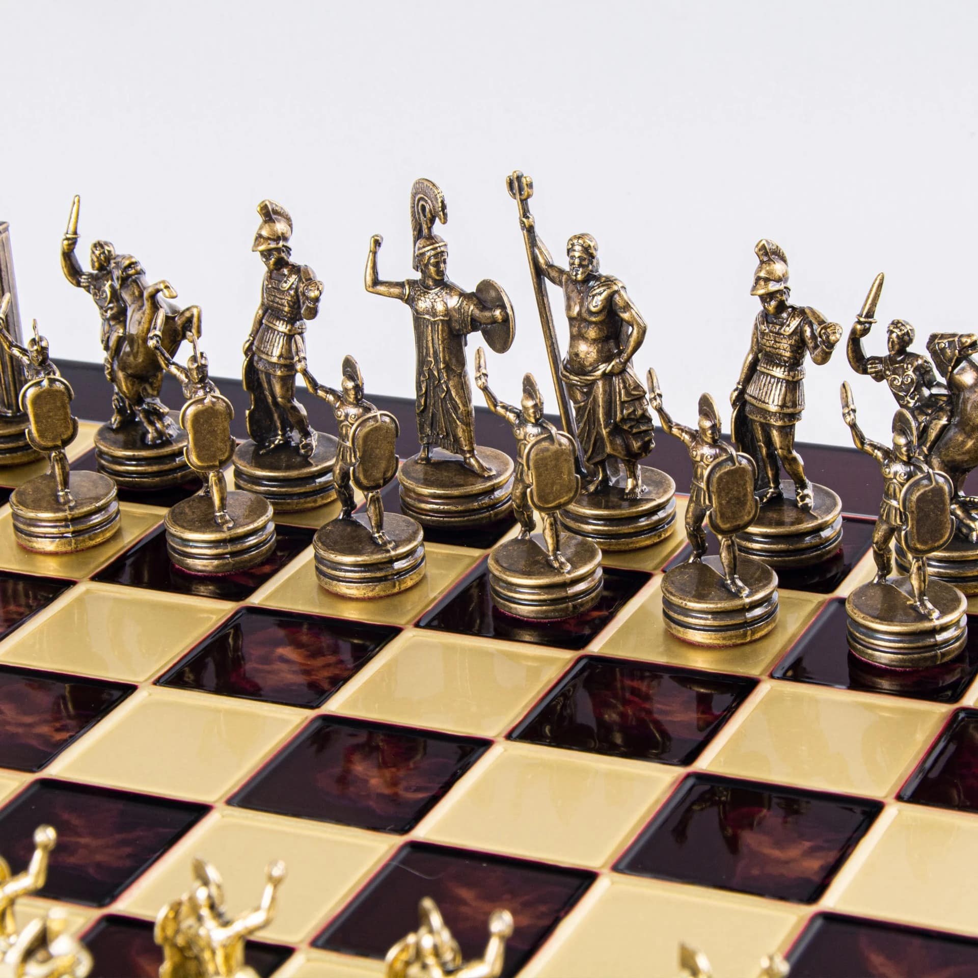 Set di Scacchi Mitologia Greca con Pezzi Oro & Marrone - Scacchiera in Metallo 36 x 36 cm - immagine 13